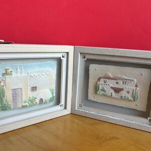Set of 2 Figi Graphics Handmade Paper Art Southwest Houses Framed w/Glass New CA